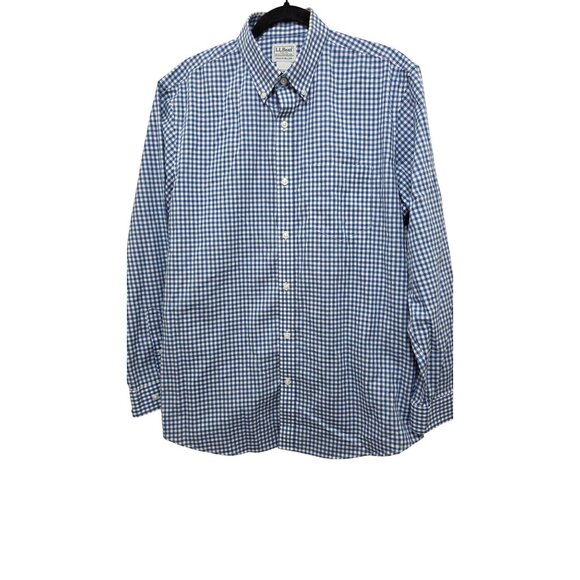 L.L.Bean Mens Traditional Fit Blue Gingham Long-Sleeve Button-Down Shirt M - Picture 1 of 7